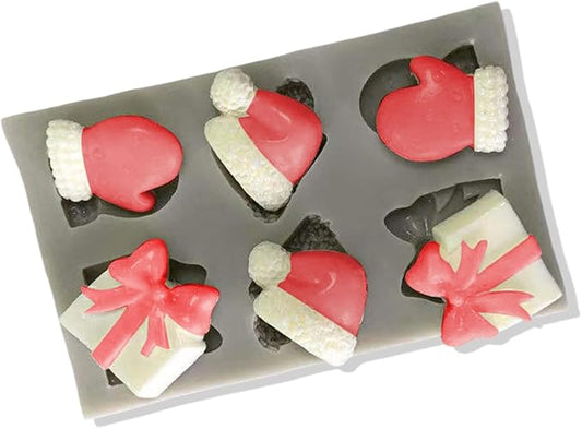 1 Pcs Christmas Hat Silicone Molds for Chocolate Cake Pans Cookie Tray Handmade Baking Chocolate Candy Molds Christmas Gift Gloves Shape Party Holiday Candle Bath Bomb Molds Decoration Supplies