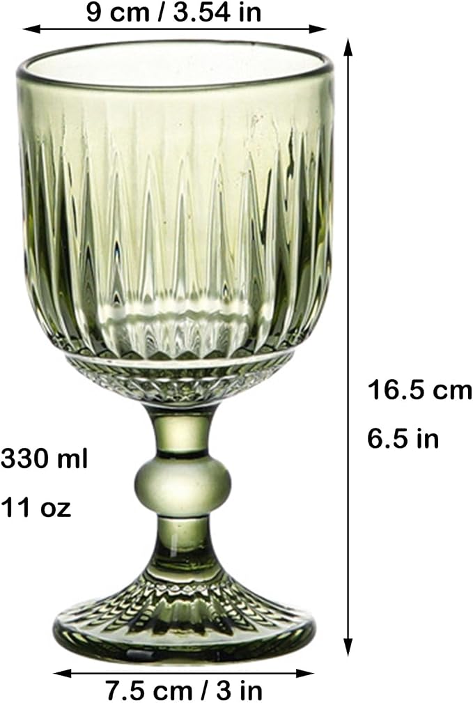 Taganov Green Water Glasses Drinking Wine Goblet set of 6 Vintage Glassware Colored Stemware 11 ounce for Wedding Party Bar Vertical Embossed Pattern Stemmed Cups 330 ml - Image 6