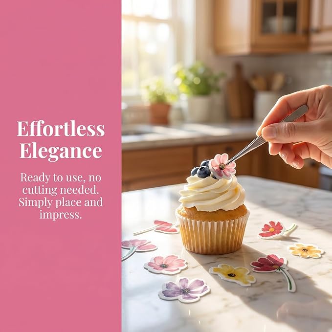 52-Piece Edible Multicolor Chamomile Daisy Cake Decorations – Assorted Colors, Flower Cupcake Toppers, Icing Decor for Birthday Parties, Baby Showers, Cookies, and Desserts - Image 4