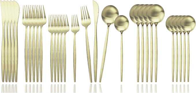 JASHII Flatware Silverware Set Stainless Steel Satin Finish Cutlery Set Service for 6, 30-Piece Spoons And Forks Kitchen Utensil Set, Dishwasher Safe (Matte Champagne gold) by JASHII