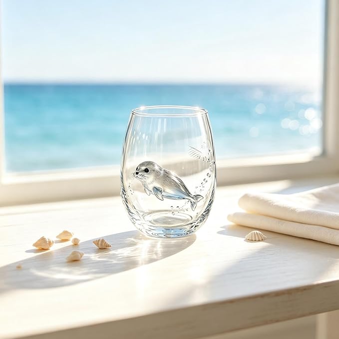 3D Marine Animal Artisan Glassware Collection Wine Glasses (A) | Stemless Coastal Themed, Handcrafted Marine Animal Glassware, 3D Sea Animal Glass Cup, for Juice Cocktail Soda Beer - Image 2