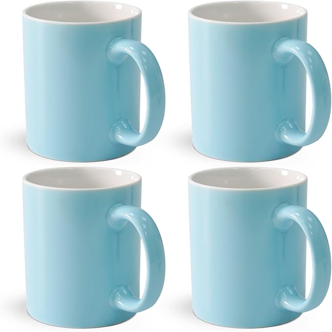 12 oz Cup (4pcs), Plain Gloss Light Blue Ceramic Coffee Mug for Milk Tea, Set of 4 by Momugs