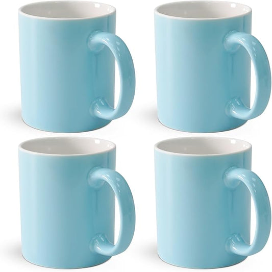 12 oz Cup (4pcs), Plain Gloss Light Blue Ceramic Coffee Mug for Milk Tea, Set of 4 by Momugs