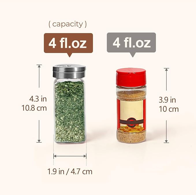 ComSaf Glass Spice Jars with Shaker Lids 4 oz 24 Pack Small Square Bulk Set | Labels, Seasoning Herbs Powders, Salt Pepper Chili, Spice Rack Organization, Kitchen Cabinet Storage, Funnel Included - Image 4