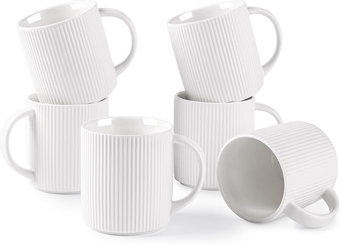 theterra Ceramic Coffee Mugs Set of 6, 14.2 oz Coffee Cups with Handle | Handmade, Suitable for Latte, Tea, Milk, Beer & Hot Cocoa, Bright White by TheTerra