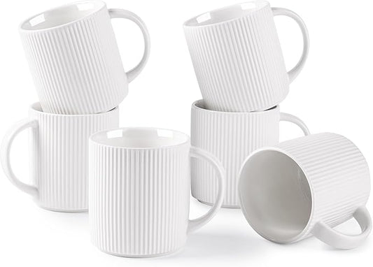 theterra Ceramic Coffee Mugs Set of 6, 14.2 oz Coffee Cups with Handle | Handmade, Suitable for Latte, Tea, Milk, Beer & Hot Cocoa, Bright White by TheTerra