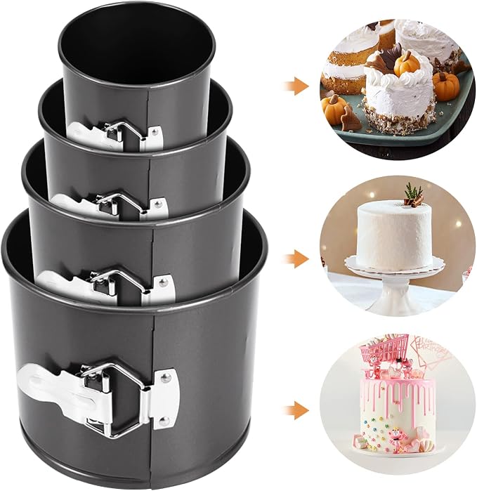Springform Pan Set of 4,Heighten Non-stick Round Cake Pan Set with Removable Bottom,Includes 4 Pieces 4" 4.7" 5.7"6.7'',Leak-Proof Baking Pans - Image 7