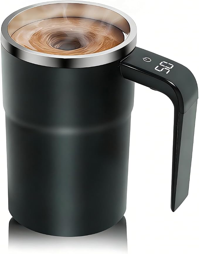 Self Stirring Coffee Mug 13 oz, Auto Mixing Cup with Lid and Touch Handle, Perfect Gifts For Man and Women, Valentine’s Day Gift for Her (black) by Unknown