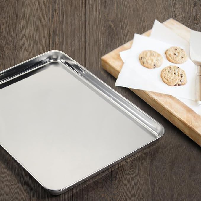 Stainless Steel Baking Sheet Set of 4, Cookie Sheet Pan for Baking Roasting | Cookie Pan Baking Pans Oven Tray, 9/10/12/16 inch, Non Toxic Healthy, Mirror Polishing, Easy Clean Dishwasher Safe - Image 5