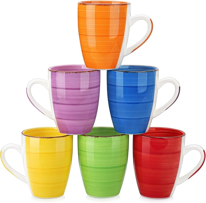 vancasso Bonita 16 Oz Large Coffee Mugs Set of 6, Ceramic Coffee Cups for Cappuccino, Latte, Tea, Cocoa, Warm Color by vancasso