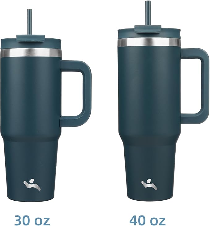Konokyo 30 oz Insulated Tumbler Water Bottle with Handle, Straw Lid | BPA-free and dishwasher safe; made for gym, travel, coffee and gifting, 2 straws, cup holder friendly,Navy blue - Image 3