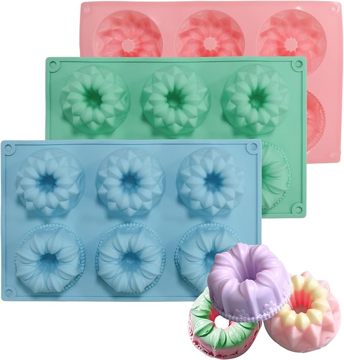 3 Pcs Mini Fluted Tube Cake Pan, 6-Cavity Silicone Non-Stick Small Cake Baking Mold for Cupcakes Cornbread Brownies Donuts Jello(Style2) by Unknown