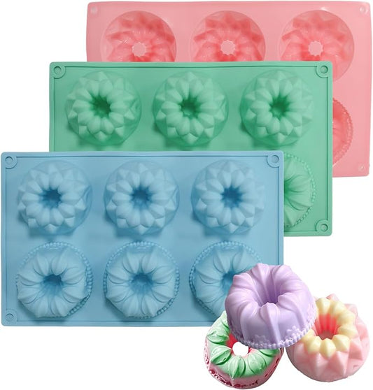 3 Pcs Mini Fluted Tube Cake Pan, 6-Cavity Silicone Non-Stick Small Cake Baking Mold for Cupcakes Cornbread Brownies Donuts Jello(Style2) by Unknown