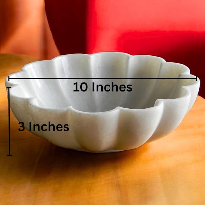 10" Large Ruffle Scalloped Bowl for Home marble decor, Handcrafted White Marble Decorative Bowl – Entryway, Kitchen Counter & Living Room kitchen counter decor - Image 6