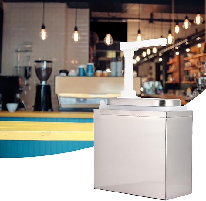 Sauce Pump Dispenser, Stainless Steel Condiment Pump Station with Lid and Base Coffee Syrup Dispenser for Home Restaurant Hotel (2L base included)