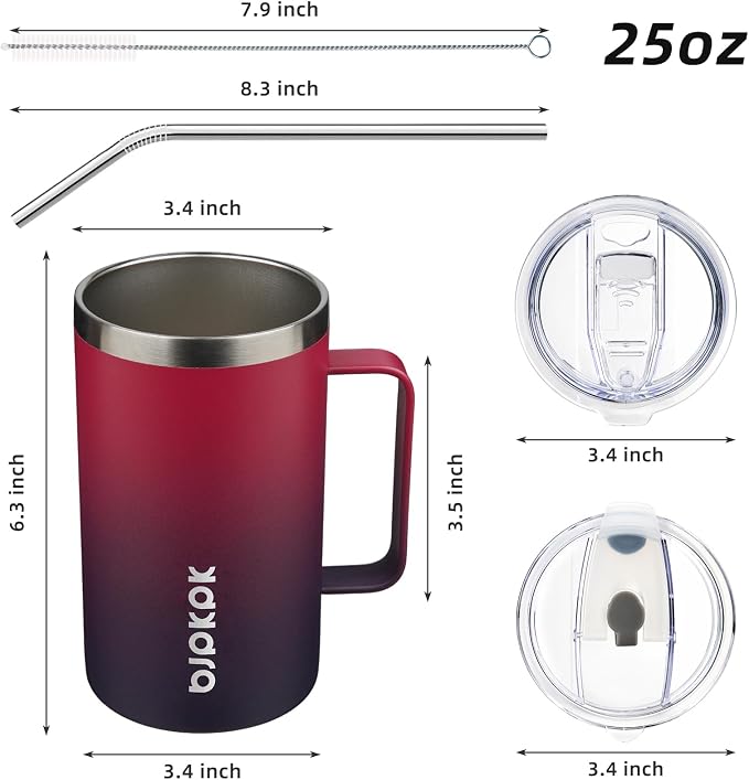 BJPKPK 25oz Insulated Coffee Mug with Handle, Stainless Steel Travel Mug | Keeps Drinks Hot & Cold, Double Wall Vacuum, 2 Lids Included, BPA-Free Coffee Tumbler for Home, Office & Travel - Image 5