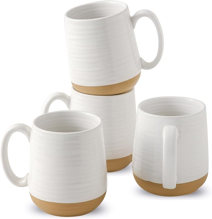 Large Ceramic Coffee Mugs Set - 15 OZ Porcelain Coffee Latte Cups Set of 4 with Handle Perfect for Cappuccino, Tea, Mocha, Hot or Cold Drinks, Unique Glaze Design for Home, Cafe and Coffee Bar, White by Hasense