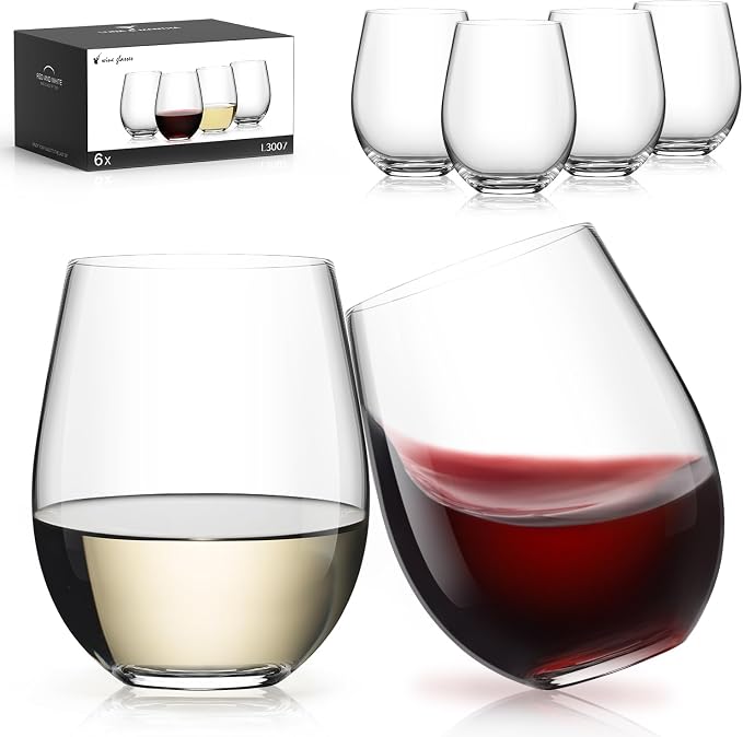 Stemless Wine Glasses Set of 6, 18oz Red White Wine Glass, No Stem | Glassware, Sturdy Drinking Glass, Home Bar, Daily Use, Hosting, Evening Party, Birthdays, Housewarming by LUNAMANTHA