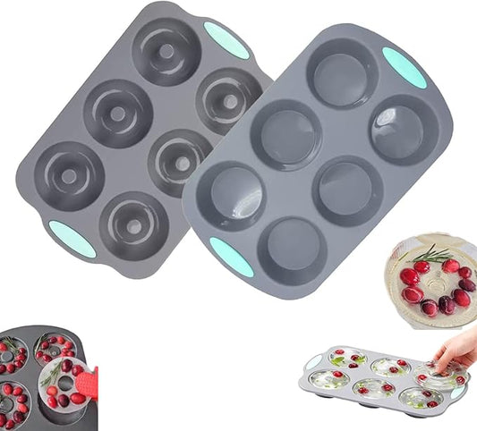 Wreath Ice Cube, Christmas Silicone Wreath Shaped Ice Cube Tray and Snowflake Mold Set, 6 Hole Mini Bund and Cake Pan Candy Bakeware for Holiday Cocktails Ice Cubes DIY Crafts (A+C)