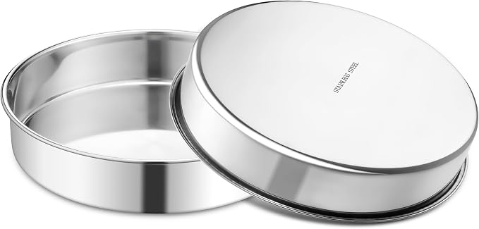 E-far 7 Inch Cake Pan Set of 2, Stainless Steel Round Baking Pans Tins Mold - Non-Toxic & Leak-Proof for Birthday Wedding Layer Tiered Cake, Easy Clean & Dishwasher Safe by E-far
