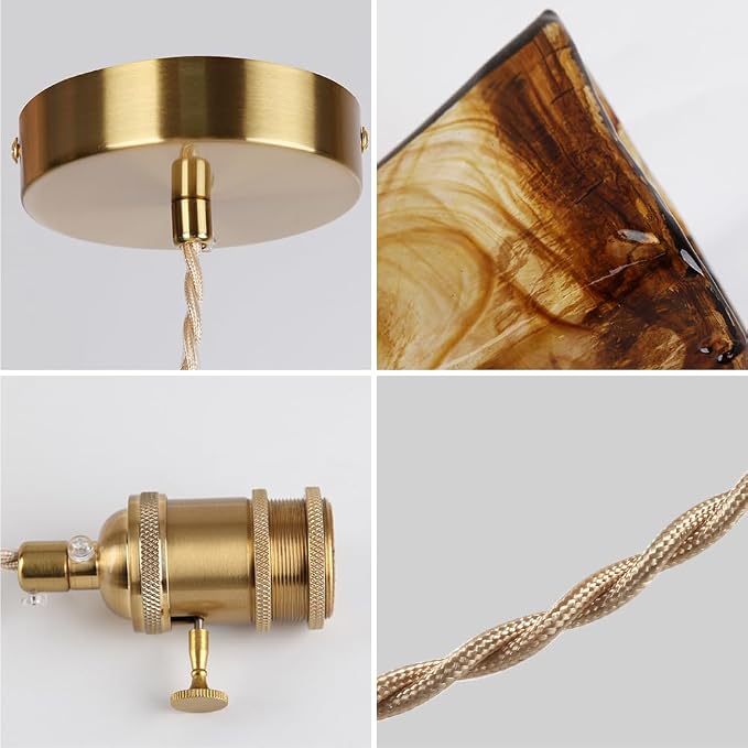 Sedelan Glass Pendant Light, Brass Vintage Pendant Lights, E26 Rustic Pendant Hanging Lamp for Kitchen Island Dining Room Living Room Bedroom Bathroom - Image 7