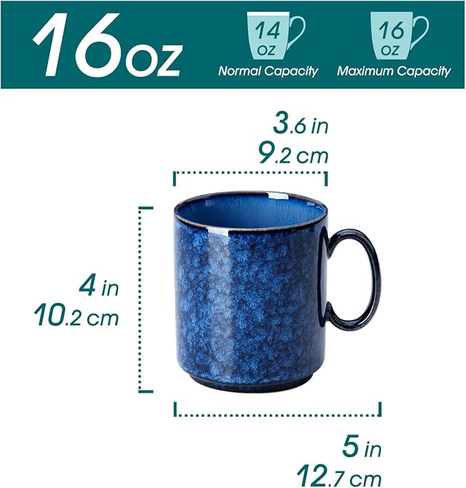 vancasso STARRY Ceramic Coffee Mugs Set of 6, 16 oz Large Coffee Cups for Latte, Cappuccino, Tea & Hot Cocoa, Artisan Modern Style for Coffee Bar, Home & Kitchen, Microwave & Dishwasher Safe, Blue - Image 2