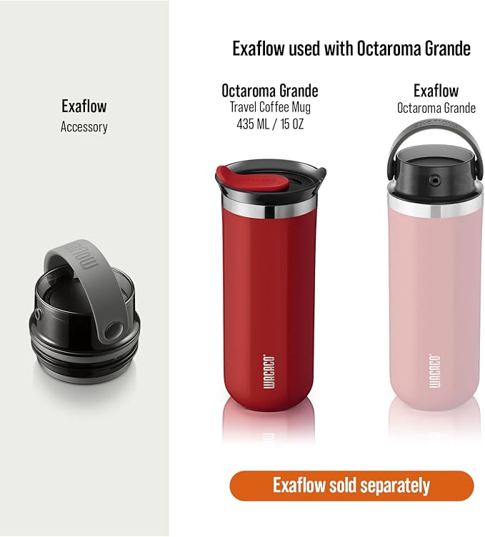 WACACO Octaroma Grande Vacuum Insulated Coffee Mug, 15 fl oz (435ml), Double-wall Stainless Steel Travel Tumbler With Drinking Lid, Carmine Red - Image 6