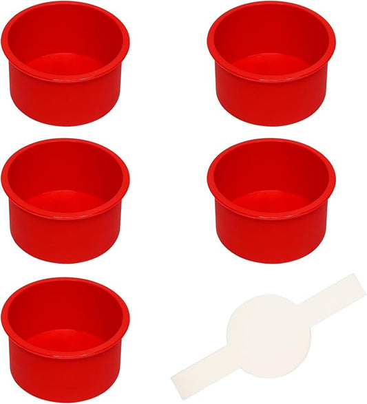 Alimat PluS 4 Inch Round Cake Pan Silicone, 5 Pack Mini Cake Pans with 100 Pieces Parchment Paper, Silicone Cake Molds for Multilayer Cakes, Puddings