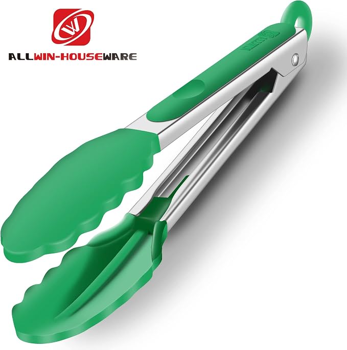 2 Pack Silicone Kitchen Tongs – 9" & 12" Set, Heat Resistant up to 500°F, Non‑Stick Cookware Safe, Wavy Silicone Tips, BPA Free, Locking Clip & Hanging Loop, Turquoise - Image 5