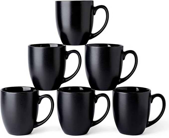 AmorArc 12oz Coffee Mugs Set of 6, Large Coffee Mugs for Men Women Dad Mom, Ceramic Coffee Cups with Large Handle for Tea/Latte/Cappuccino/Cocoa. Dishwasher&Microwave Safe, Matte Black by AmorArc