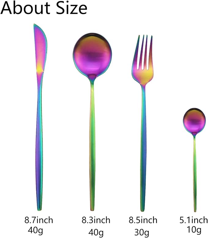 JASHII Silverware Set, 24-Piece Stainless Steel Flatware Set,Kitchen Utensil Set Service for 6,Tableware Cutlery Set for Home, Dishwasher Safe (Matte Rainbow) - Image 3