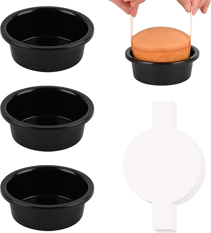 HUAKENER 4 Inch Cake Pan, 3 PCS Carbon Steel Round Cake Pans | Round Cake Pans with 100 Pieces Parchment Paper, Non-stick Cake Baking Pans, Dishwasher Safe by HUAKENER