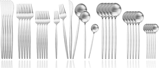 JASHII Silverware Set, 36 Piece Food Grade Stainless Steel Flatware Set Fork Spoon Knife Utensils for Daily Use and Party, Service for 6 Anti Rust, Safe in Dishwasher (Matte Silver) by JASHII