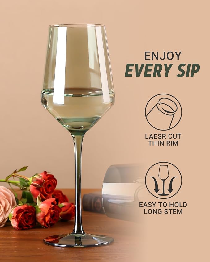 comfit Green Wine Glasses Set of 6-15 oz Hand-blown Crystal Long Stem Wine Glasses - Green Glassware, Mother's Day, Wedding, Birthday Gifts - Image 2