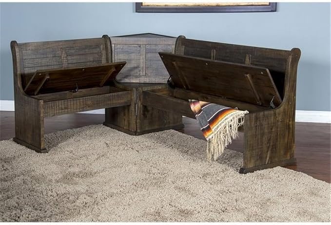 Pemberly Row Farmhouse Wood Kitchen Corner Breakfast Dining Nook Set with Table, Reversible Bench, Chair and Hidden Storage in Tobacco Leaf - Image 9