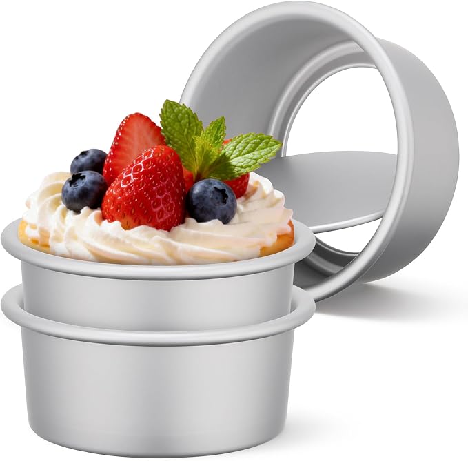 Beasea 4 Inch Cake Pans Set, 3 Pack Aluminum Alloy Mini Round Cake Pans with Removable Bottom, Individual Cheesecake Mold Tin for Baking by Beasea