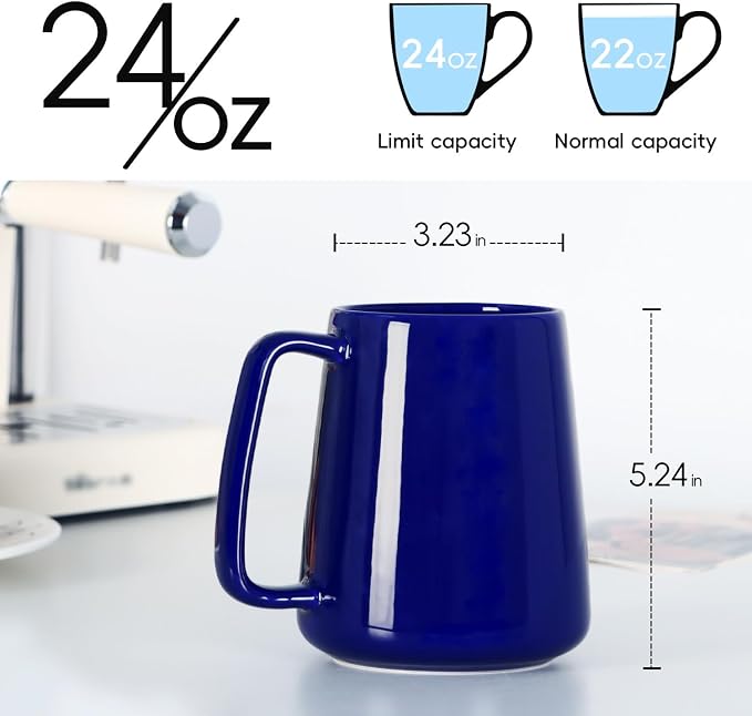 24 OZ Large Coffee Mug, Nice Ceramic Tea Cup with Big Handle for Dad Men Women, Unique Style For Any Kitchen, Blue - Image 2