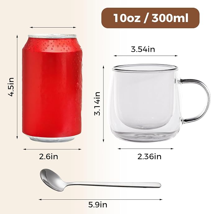 Double Wall Glass Coffee Mugs 10 Oz with Handle - Set of 1 | Insulated Clear Espresso Coffee Mug with Handle, Double Walled Coffee Cups for Cappuccino, Latte, Tea, Hot Drinks - Image 2