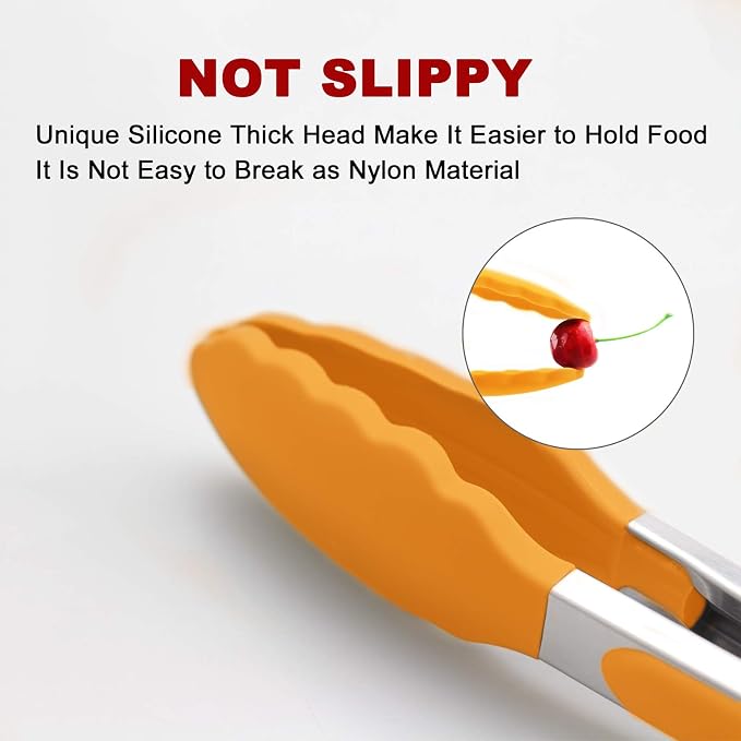 2 Pack Silicone Kitchen Tongs, 9 & 12 Inch, Stainless Steel, Orange - Image 2