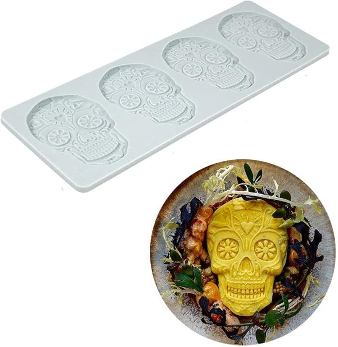 Fondant Lace Mold, Sugar Edible Cake Silicone Fondant Impression Lace Mat,Skull Pattern Silicone Lace Mould for Cake Decorating Molds Fondant Mat f