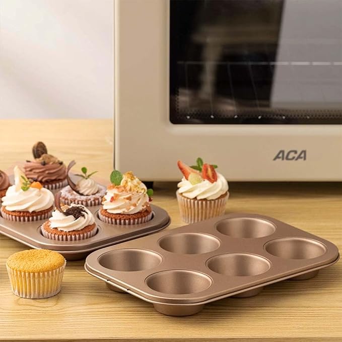 2 Packs Premium Steel Muffin Pan for Baking, Round Muffin Baking Pan, Baking Tray for Muffins, Cupcakes, Brownie(Gold, 6 Cup) - Image 3