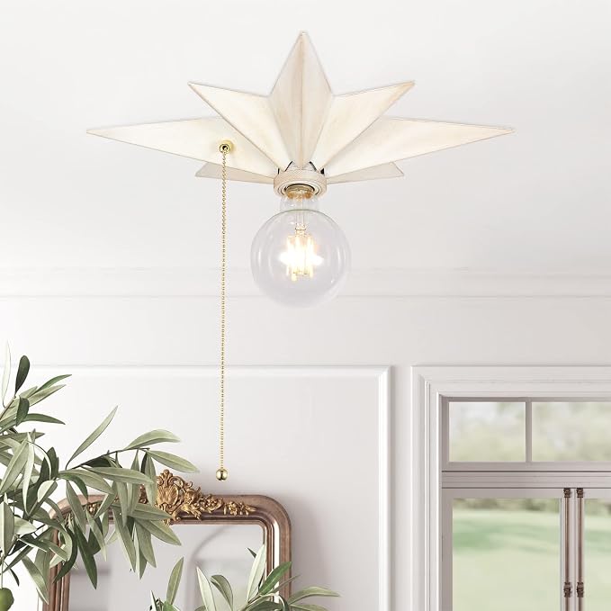 16 inch Flush Mount Ceiling Light with Pull Chain On/Off Switch, White Star Ceiling Light Fixtures, Farmhouse Modern Lighting for Hallway, Entryway, Porch, Study, Bedroom, Stair, Kitchen, Bathroom - Image 8