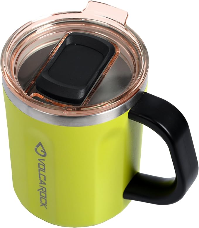 Coffee Mug with Handle and Lid, 16oz Spill Proof Coffee Cup with Powder Coating, Dishwasher Safe and BPA Free Tea Mug, Ideal Gift for Family and Friends (Lime) by VOLCAROCK
