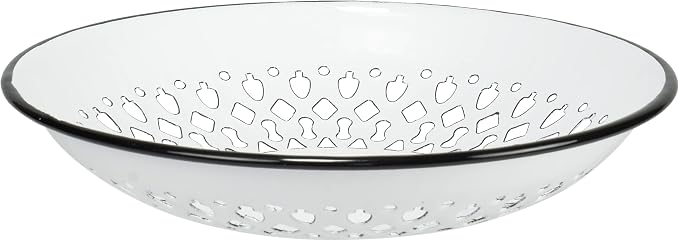 Red Co. Enamelware Metal Classic 9.5 Inch Round Flat Food Strainer Colander, Solid White/Black Rim - Image 7