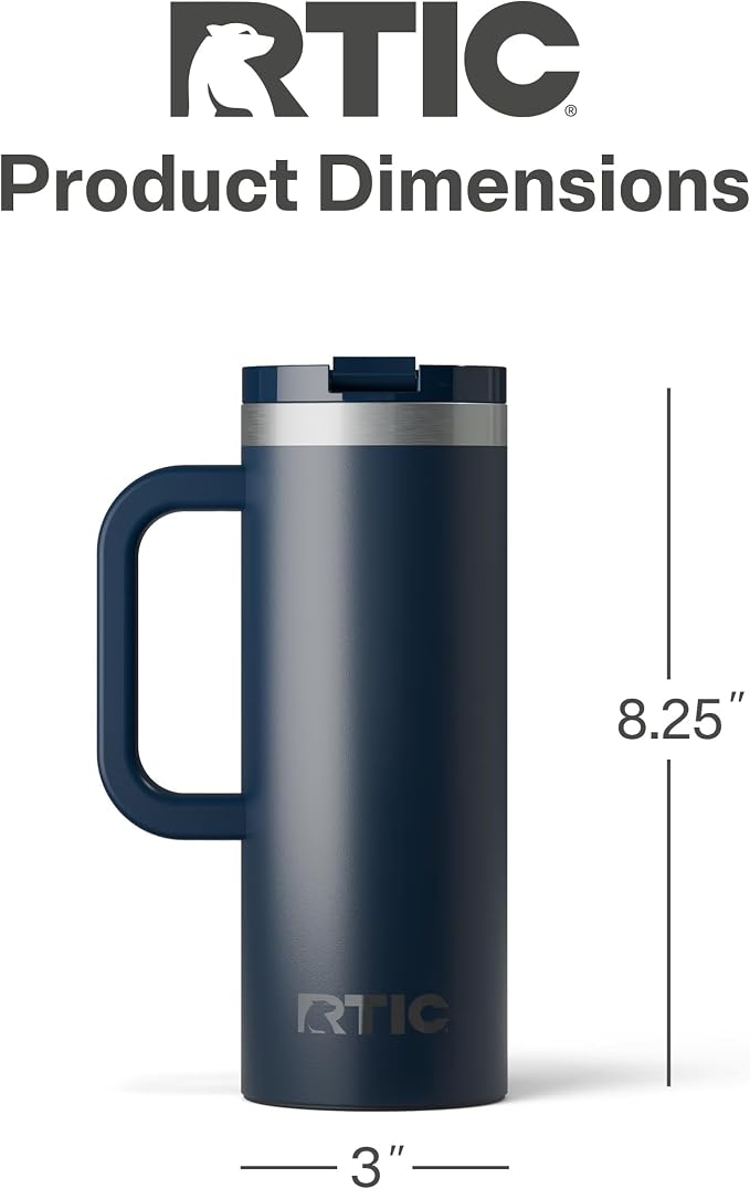 RTIC 20oz Road Trip Travel Mug with Lid and Handle, Ceramic Lined, Insulated, Stainless Steel, Metal, Double Wall Vacuum-Insulation, Portable Coffee, Tea Cup for Hot and Cold Drink, Navy - Image 4
