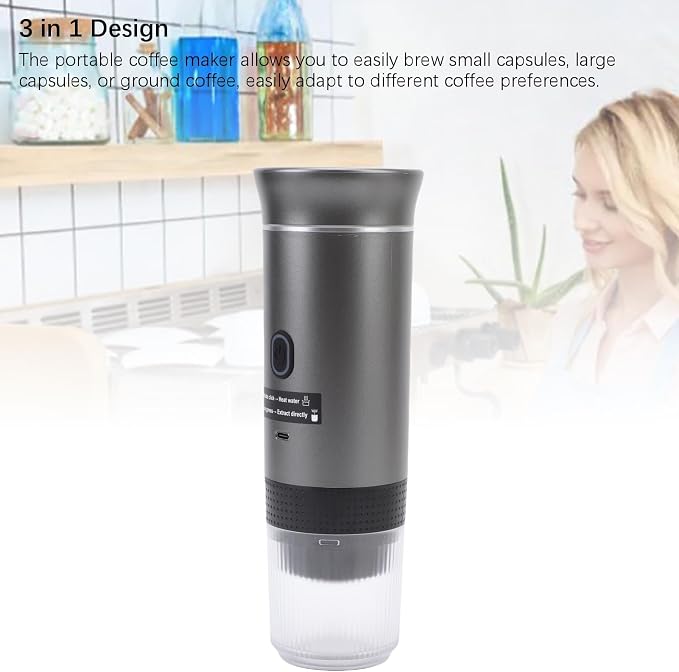 LICAEVEY Portable Capsules Coffee Maker, 72W Automatic Coffee Machine, Ground Maker for Travel Home, 120ML Cup Full Outdoor (Gray) - Image 3