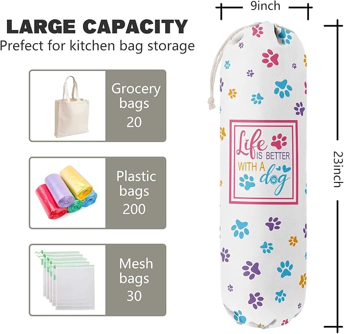 Funny Life Is Better With A Dog, Grocery Bags Holder Organizer For Shopping Bags, Wall Mount Plastic Bags Storage Container Dispensers, Gift For The Preferred Family And Friends - Image 3