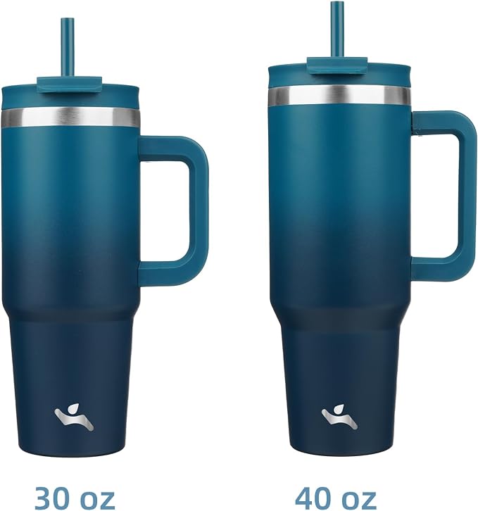 Konokyo 30 oz Insulated Tumbler Water Bottle with Handle, Straw Lid | BPA-free and dishwasher safe; made for gym, travel, coffee and gifting, 2 straws, cup holder friendly,Indigo Black - Image 3