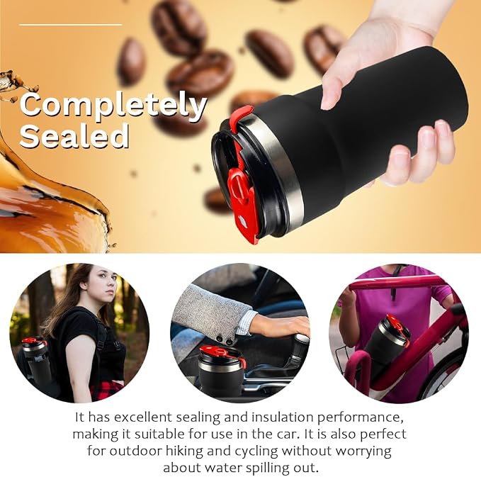 SPLMIFA Travel Coffee Mugs Leak-Proof, Reusable Coffee Cups with Lids, Stainless Steel Vacuum Insulated Coffee Tumblers, Thermal Insulation Cups for Men and Women Hot & Cold Drinks(4th-Black, 16OZ) - Image 5