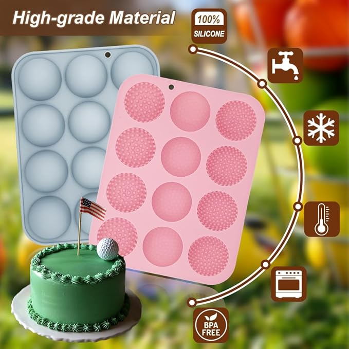 2 Pack Golf Ball Chocolate Silicone Molds 3D Golf Ball Mold for Cake Pops Chocolate Bomb Cake Decorations Mousse Pastry Handmade Soap Cupcake Topper